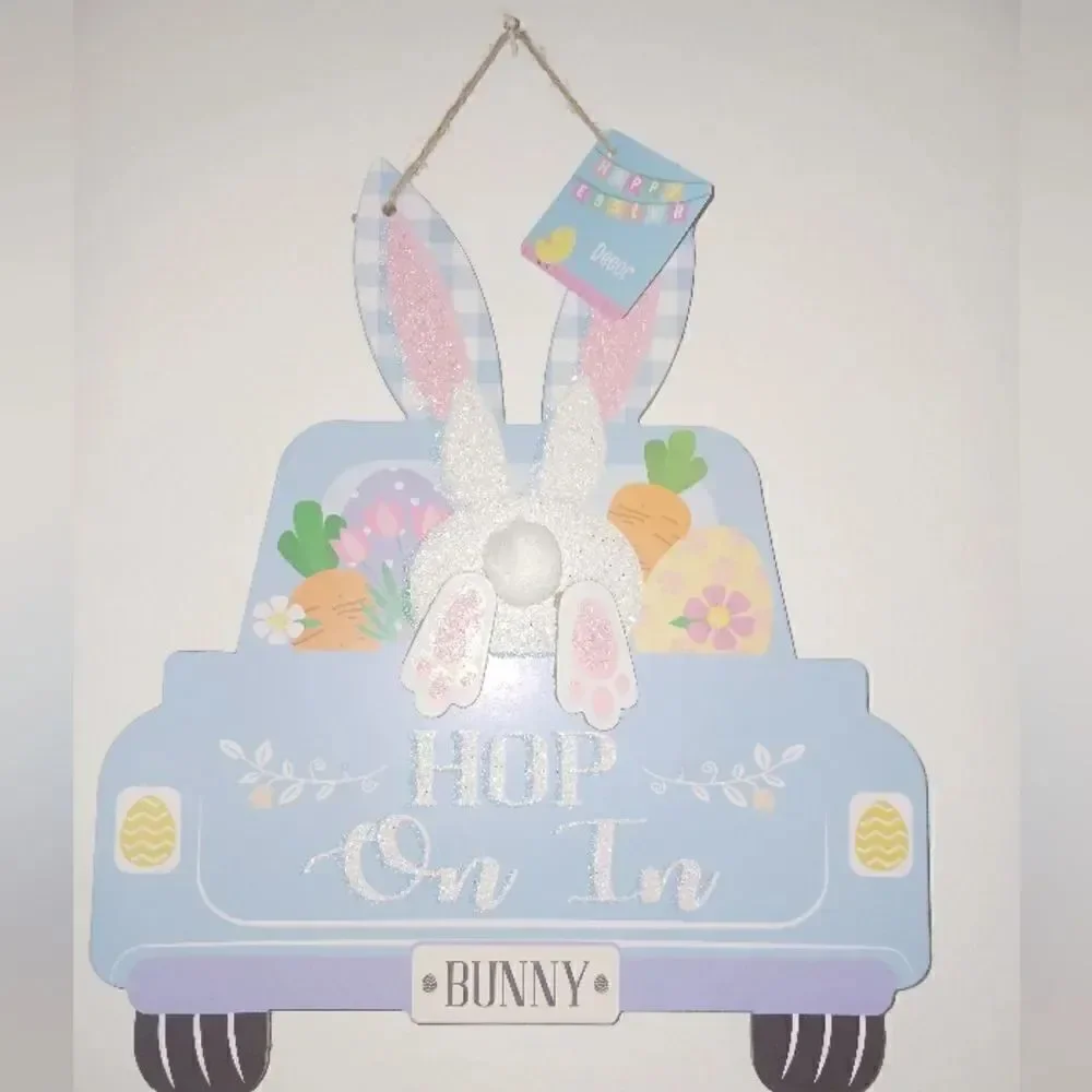 3 for $26 - Easter Bunny Hop On In Wall Door Hanging Decor Sign
